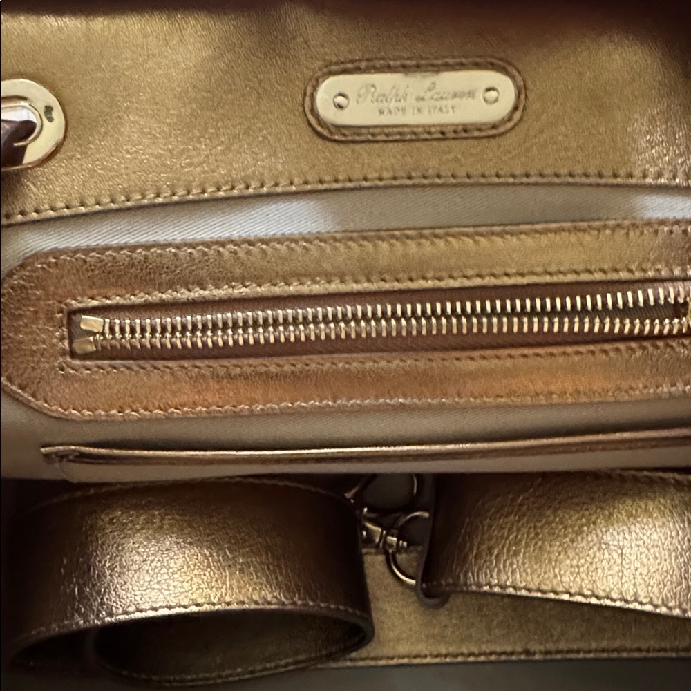 Ralph Lauren Ricky 27 Quilted Gold bronze Leather Handbag - Picture 12 of 14